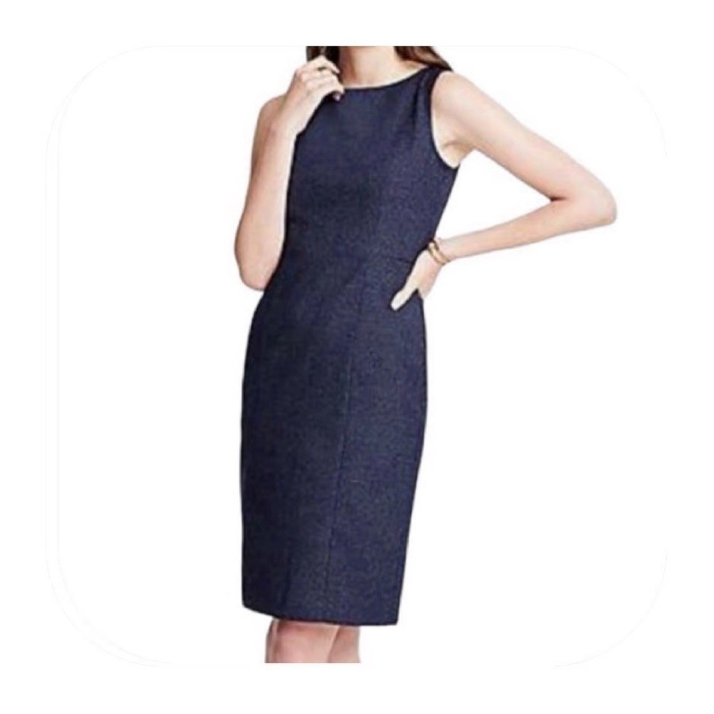 Ann Taylor Classic Navy Mini Check Midi Dress